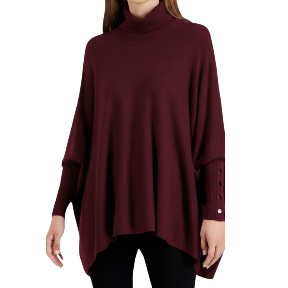 Macy's Alfani BURGUNDY SWEATER PONCHO Long Sleeve OVERSIZED sz 1X (Fits 2X/3X)